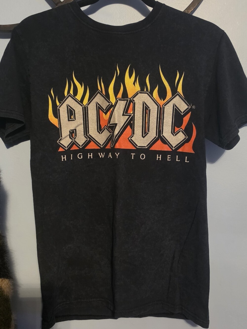AC/DC Black Tee with Yellow & Orange Flame Graphic Size S